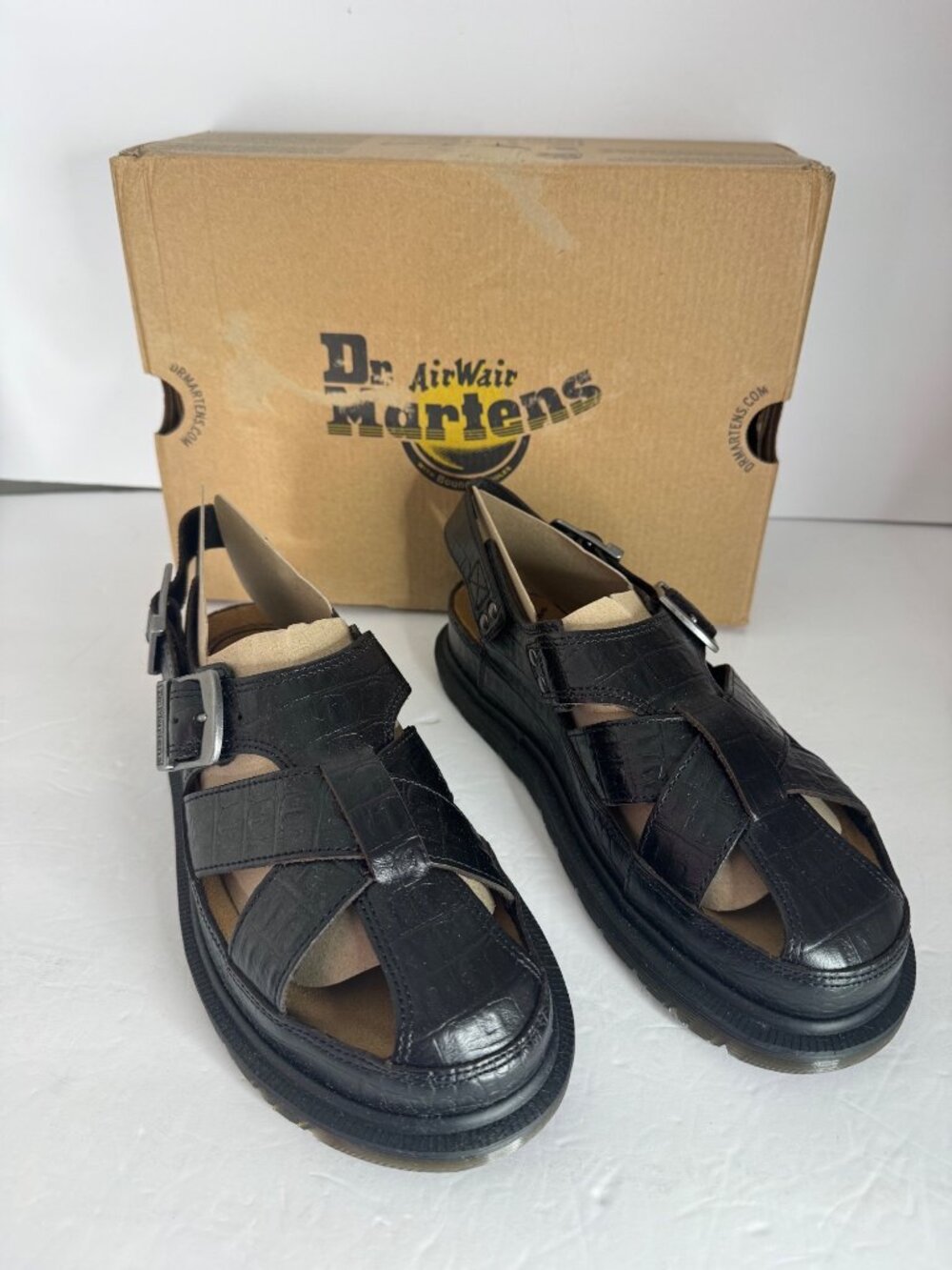 Dr. Martens Archive Sandal Fisherman Crocodile Analine Leather Brown EU 37 US 6 - Picture 2 of 7